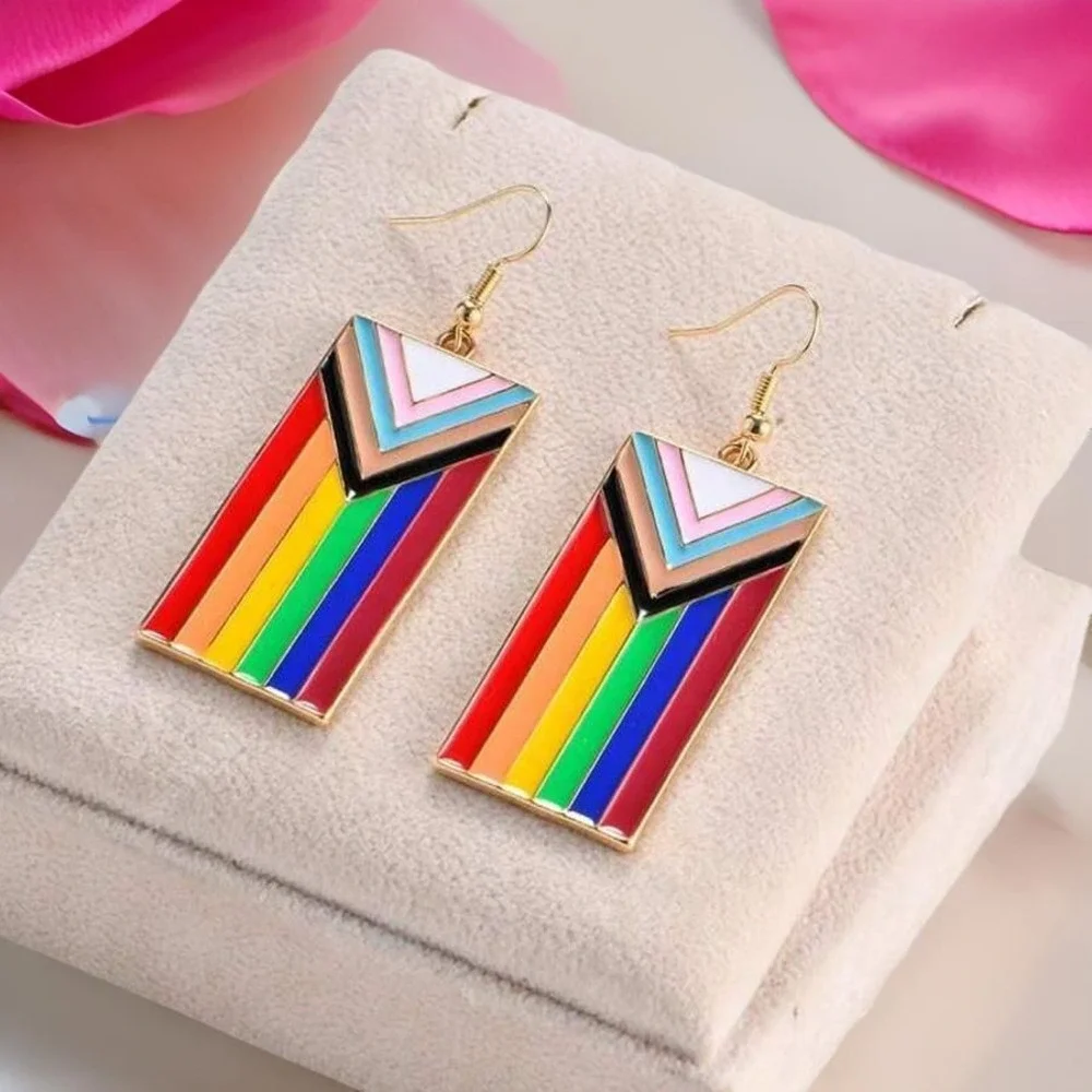 NEW Inclusive Pride Flag Dangle‎ Earrings Rainbow Trans LGBTQIA+ Gay